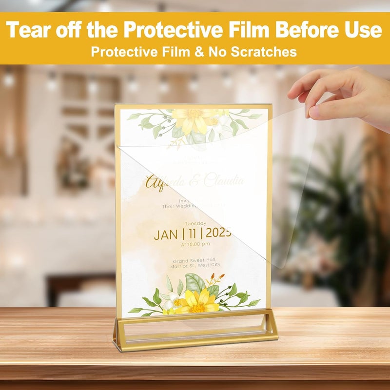 EHWINE 24 Pack Acrylic Sign Holder 5.5 x 8.5, Double Sided Gold Picture Frame Stand up Table Top Sign Holders, Clear Display Stand Menu Flyer Holder for Wedding Party - Image 2